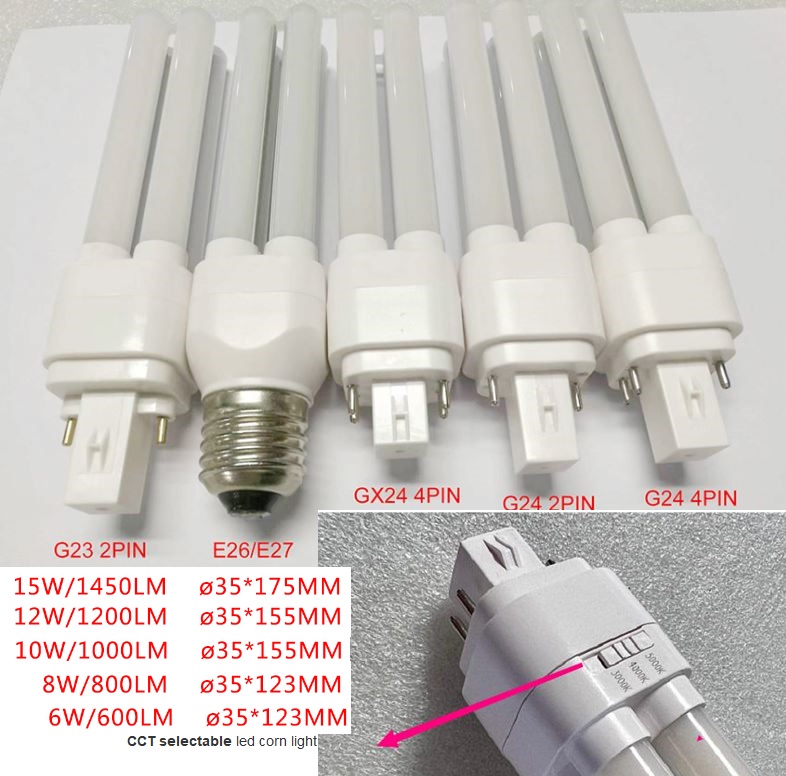 (image for) 3000k-4000k-5000k CCT selectable led corn light 8W AC100-277V LED bulb as CFL replacement E27, G23.GX23, G24 CFL led retrofit, led retrofitting fluorescent