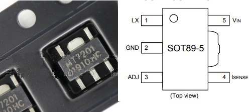 (image for) MT7201C+ led driver datasheet, LED driver IC chip 6V~50V driving single or multiple series connected LEDs efficiently from a voltage source higher than the LED voltage up to 50V