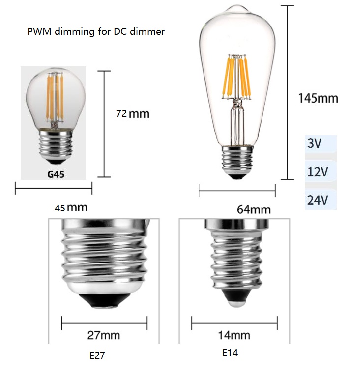 (image for) 4W Dimming dc led lights, LED bulb for extractor pwm voltage, Led bulb for pwm output voltage 3V, 12v, 24V for dimming lighting using battery charge system